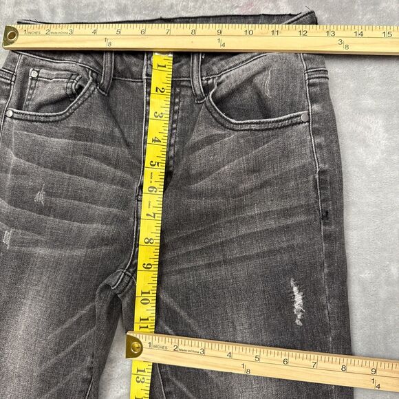 Risen Straight Jeans Womens 3 (26x30) Gray Distressed Rips Stretch Raw Hem - Picture 2 of 7